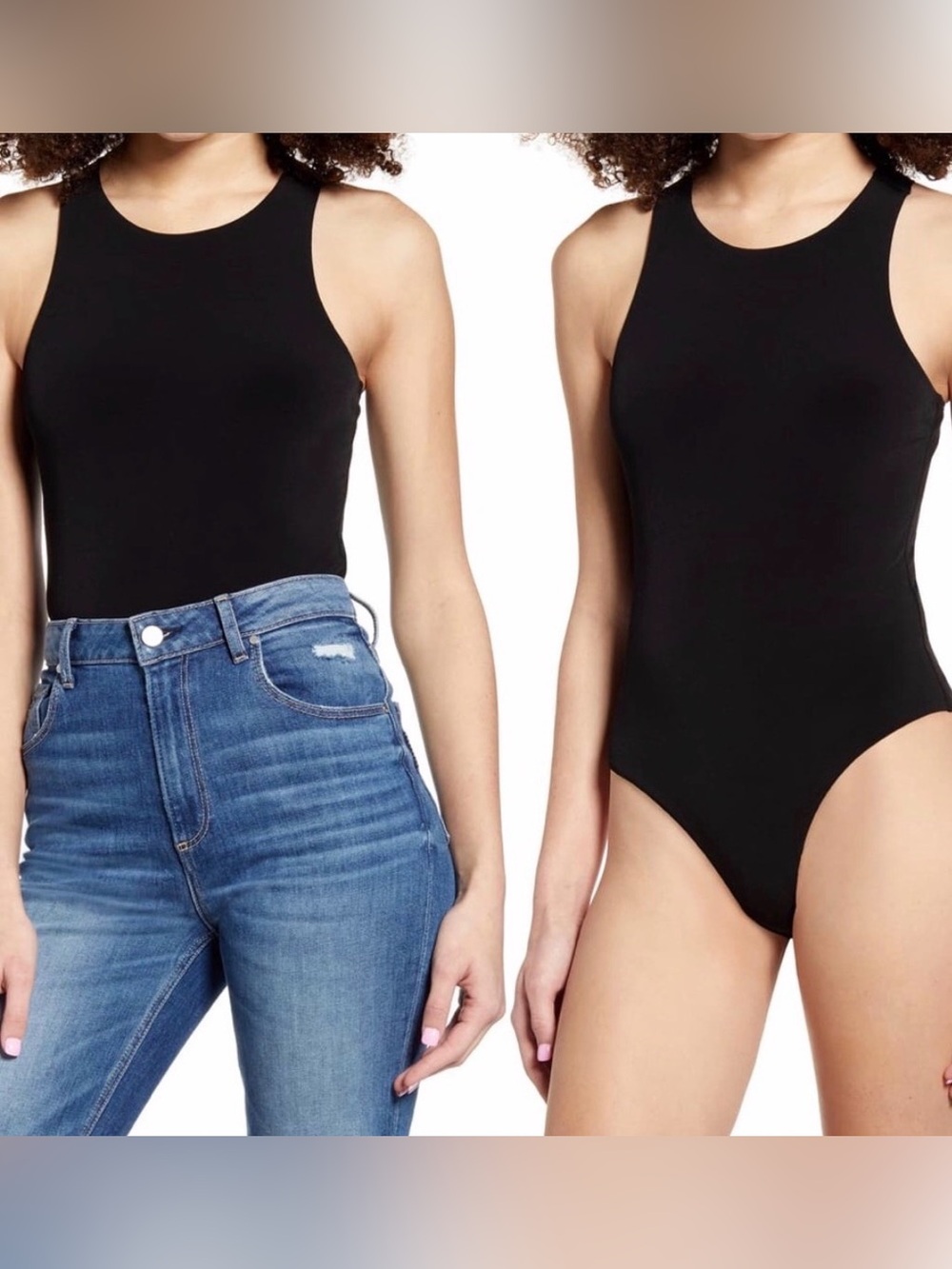 NWT Nordstrom Women’s XS Leith Black Bodysuit High Neck Racerback Stretch